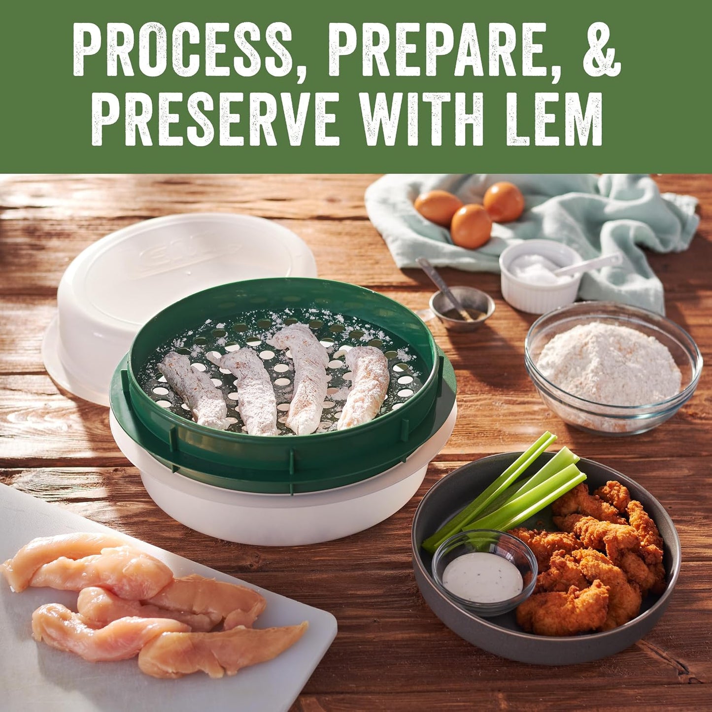 LEM Products Batter Bowl, Translucent and Green