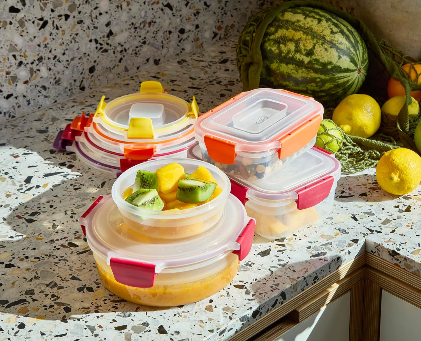 Joseph Joseph Nest Lock Plastic BPA Free Food Storage Container Set with Lockable Airtight Leakproof Lids, 10-Piece, Multi-Color