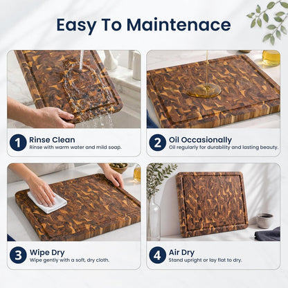 HOMESTEAD End Grain Acacia Wood Cutting Board 23x18x1.5, Reversible Butcher Block Board for Kitchen with Deep Juice Groove, Handles, Knife-Friendly Surface for Meat Chopping and Charcuterie Serving
