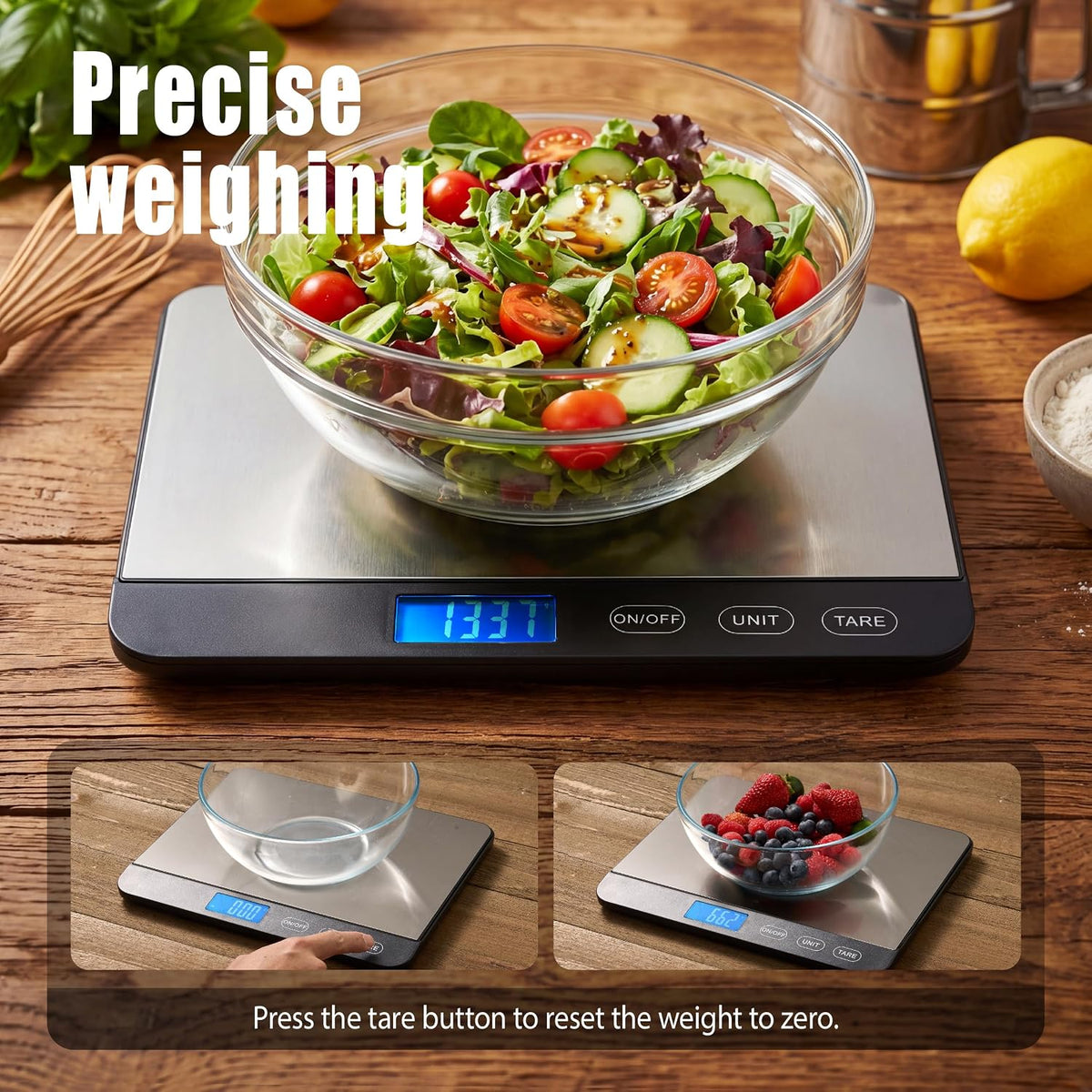 Food Scale 44lb/20kg, Extra-Large Platform Digital Kitchen Scale, 1g/0.1oz High Precision, Stainless Steel/Tempered Glass, Weight Grams and oz for Cooking Baking Meal Prep Sourdough Bread