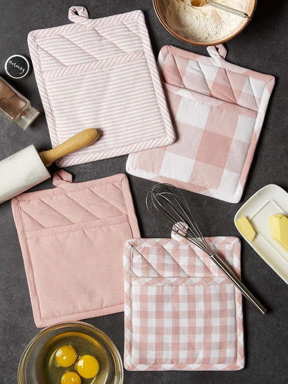 DII Gingham Check Kitchen Collection, Pink, Potholder Set
