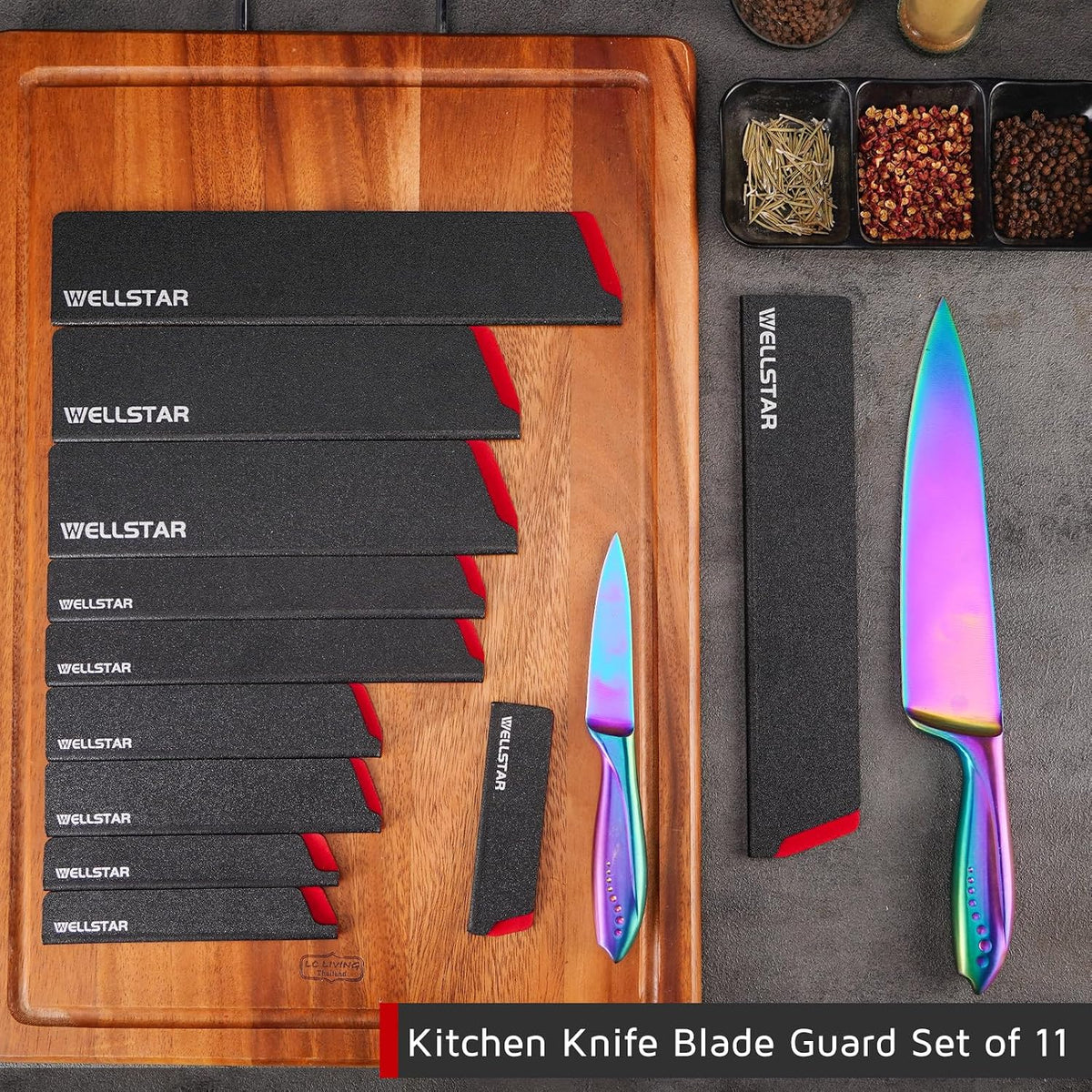 WELLSTAR Knife Edge Guards 8 Inch, Universal Blade Covers, BPA Free ABS Protective Blade Sheaths, Non-Scratch Felt Lining Kitchen Knives Covers (Knives not included)