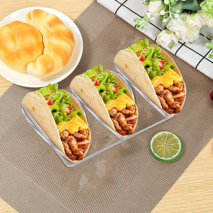 Stainless Steel Taco Holder Stand Set of 2, Taco Trays, Taco Stands for 3 Tacos, Oven Safe for Baking, Dishwa sher and Grill Safe, Taco Bar Serving Set for a Party
