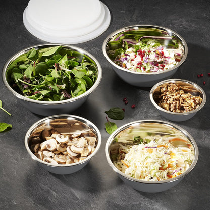 WHYSKO Stainless Steel Mixing Bowl Set, 10 Piece Stainless Steel Mixing Bowls with Lids Set for Food Prep Storage and Serving, Dishwasher Safe for Kitchen Baking Cooking, Silver