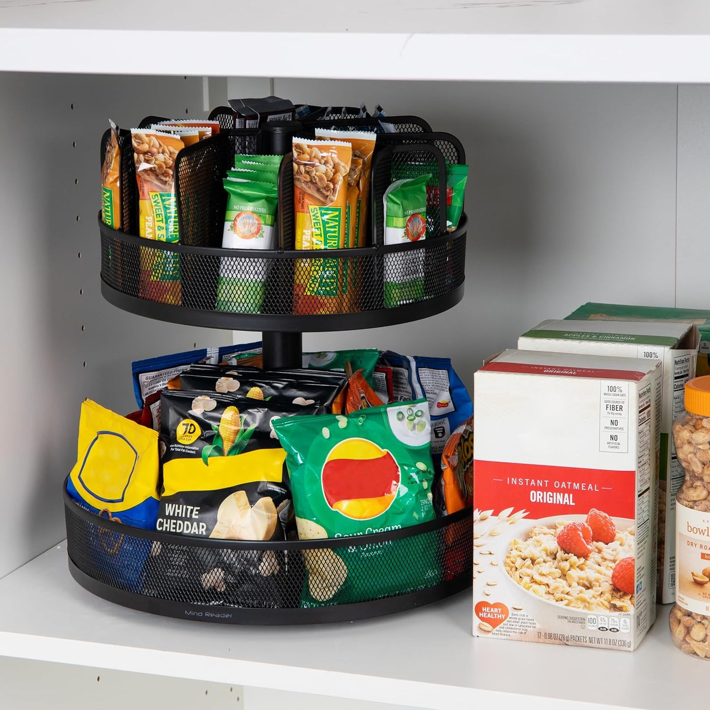 Mind Reader 2-Tier Snack Carousel, Countertop Organizer, Snack Tray, Breakroom, Kitchen, Black