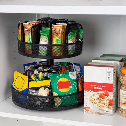 Mind Reader 2-Tier Snack Carousel, Countertop Organizer, Snack Tray, Breakroom, Kitchen, Black