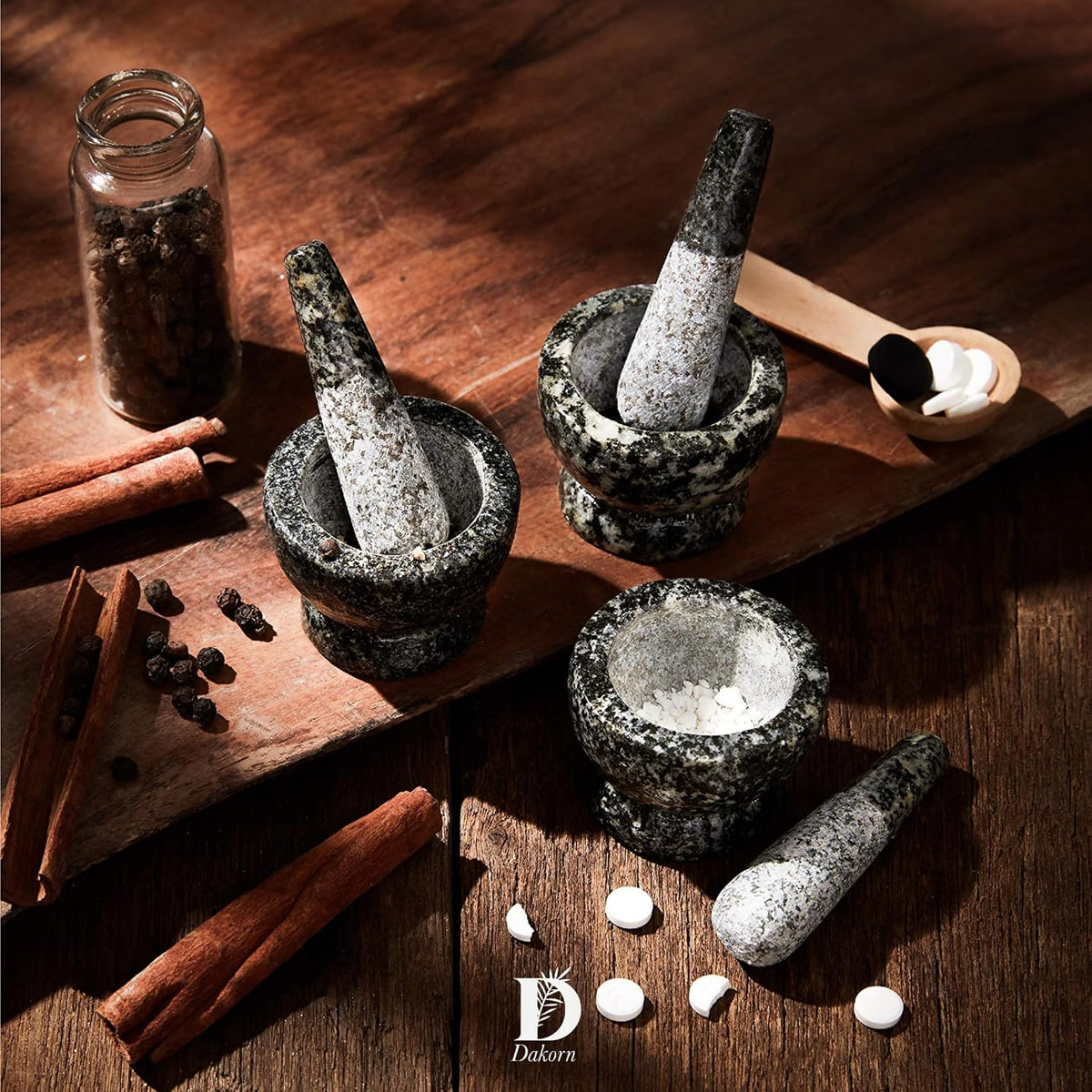 Mortar and Pestle Set, Granite with Unpolished Inside, Tiny Size, 1.9"