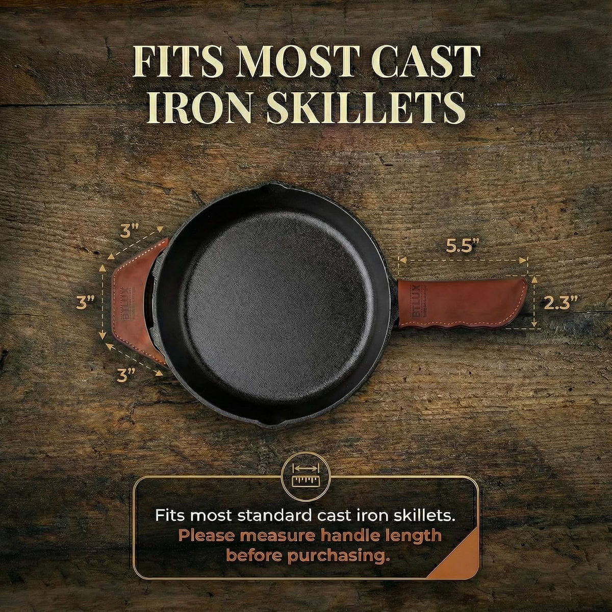 Leather Cast Iron Skillet Handle Cover Set of 2, Pan Handle Sleeve