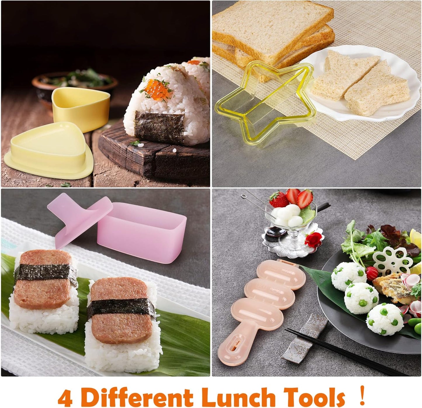 FUNGYAND Sandwich Cutter Set, 52 in 1 Bento Box Accessories Kit Includes Sandwich Cutters, Fruit Cutter, Food Picks, Silicone Cups, Musubi Maker, Rice Ball Maker, Complete Bento Lunch Box Supplies