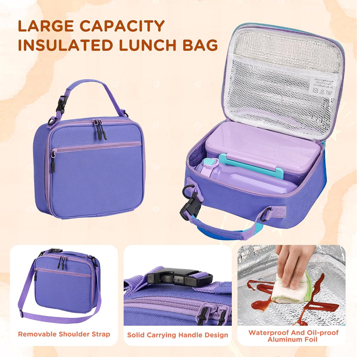 JXXM Bento Lunch Box for Kids With 8oz Thermo, Leakproof Bento Box with with 2 Compartments, Insulated Bottle, Lunch Bag, BPA Free Dishwasher Safe for School Girls Boys (Pink)