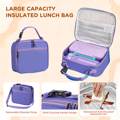 JXXM Bento Lunch Box for Kids With 8oz Thermo, Leakproof Bento Box with with 2 Compartments, Insulated Bottle, Lunch Bag, BPA Free Dishwasher Safe for School Girls Boys (Pink)