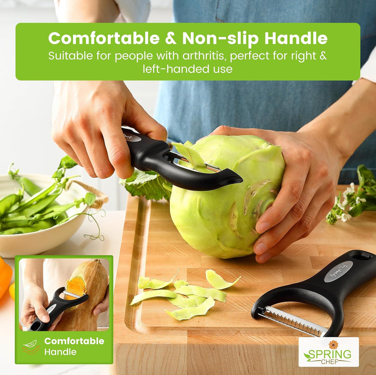 Spring Chef Swivel Potato Peeler & Julienne Vegetable Peeler w/Soft Handle