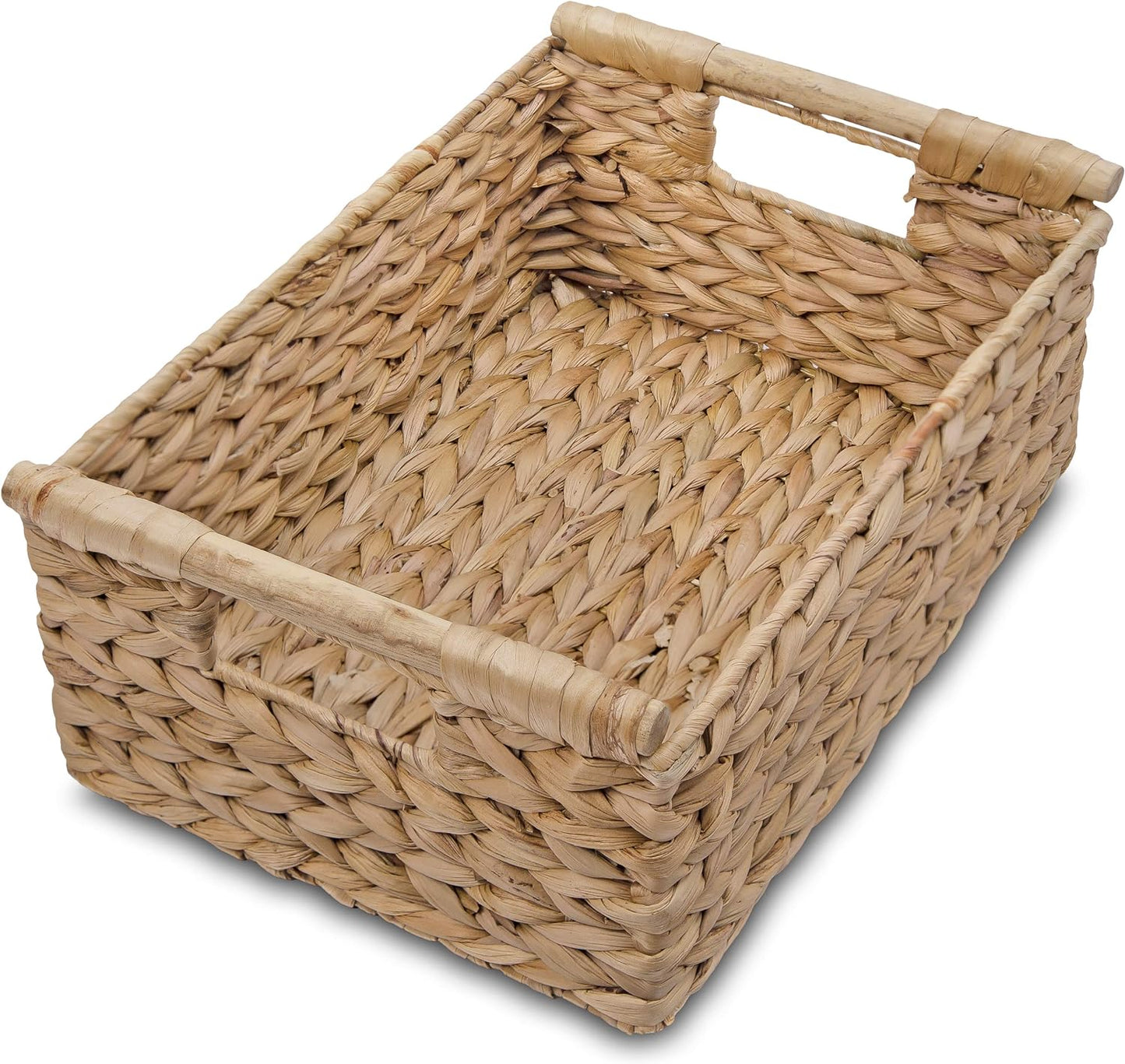 VATIMA Water Hyacinth Storage Baskets with Large Open-Front for Kitchen, Decorative for Living Room, 13.4” x 9.5” x 5.5”, 2 Pack