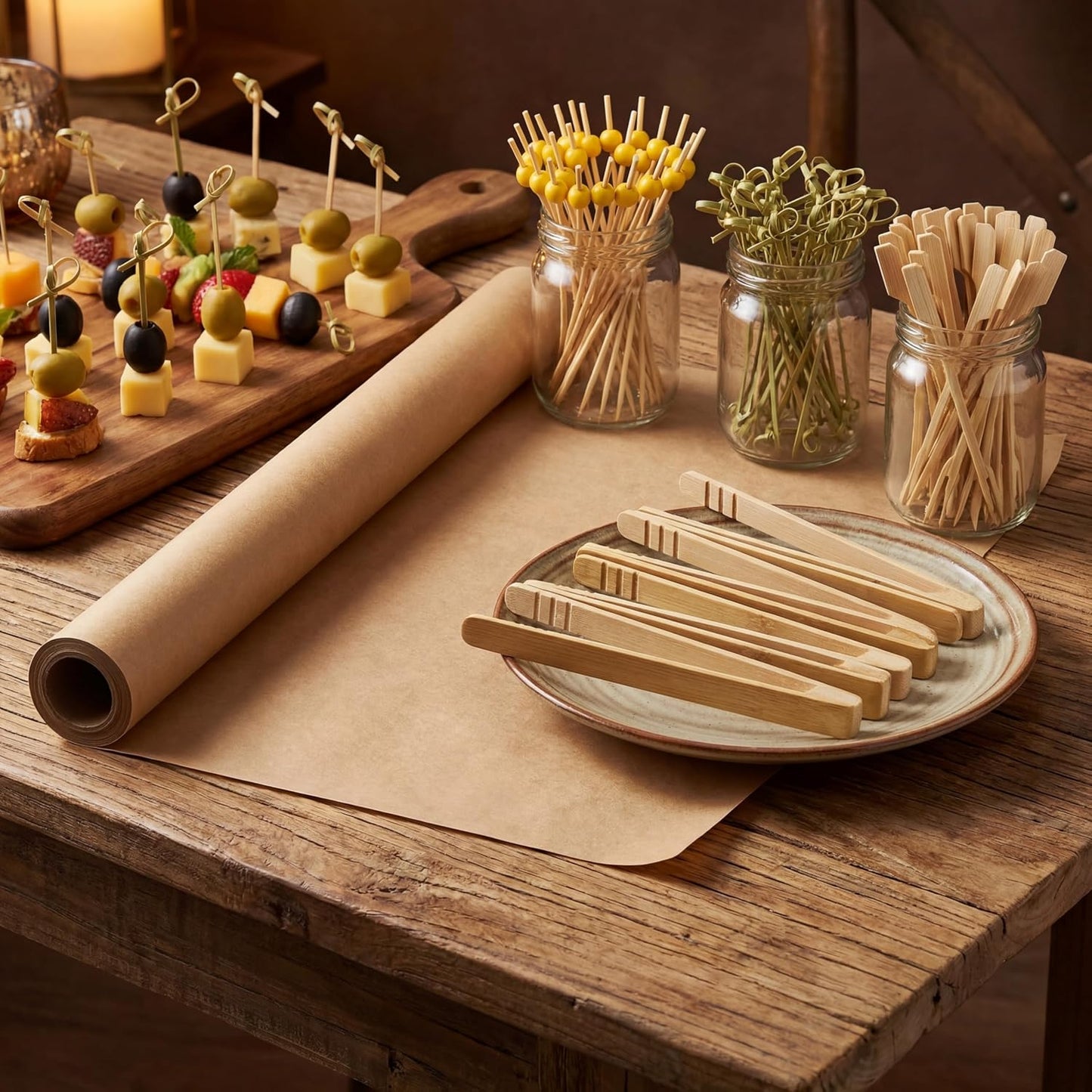 431 Pcs Charcuterie Accessories Set Grazing Table Supplies Including 65 ft Butcher Paper Roll 4 Style Cocktail Picks Bamboo Tongs Charcuterie Board Buffet for Wedding Graduation BBQ Party