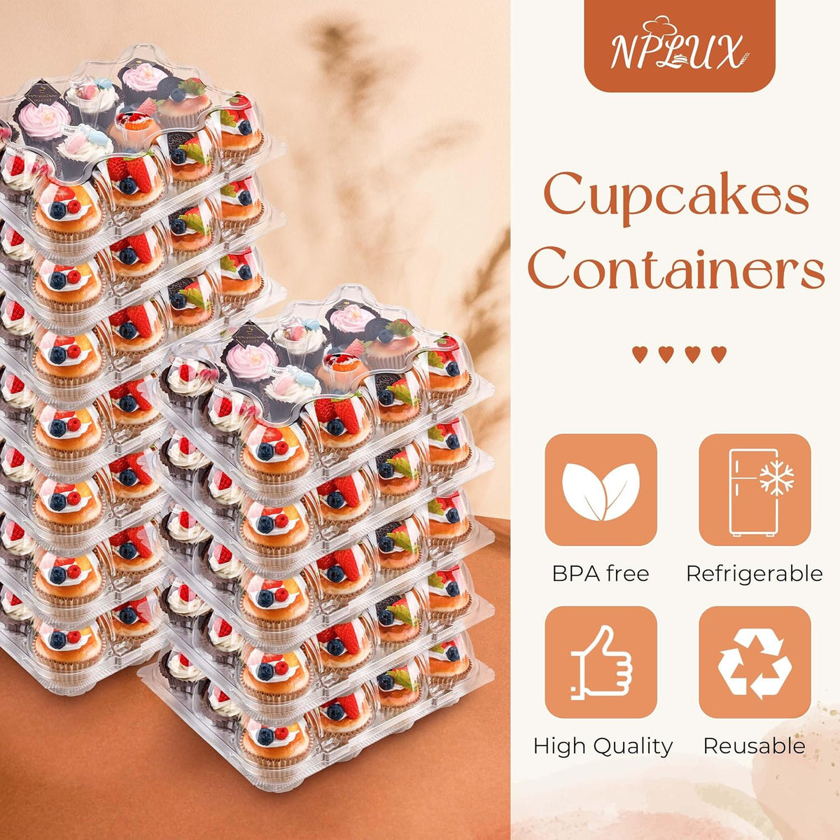 NPLUX 12 Count Cupcake Containers 12 Pack Clear Plastic Cupcake Boxes