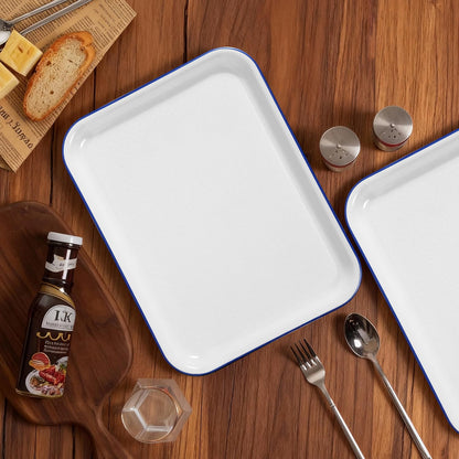 2pcs Melamine Serving Trays Set Two Tone 14.5" x 11" Large White Black Reusable Serving Platters for Cookie, Appetizer, Snack, Dessert, Party Food Display, Rectangular Party Trays and Platters
