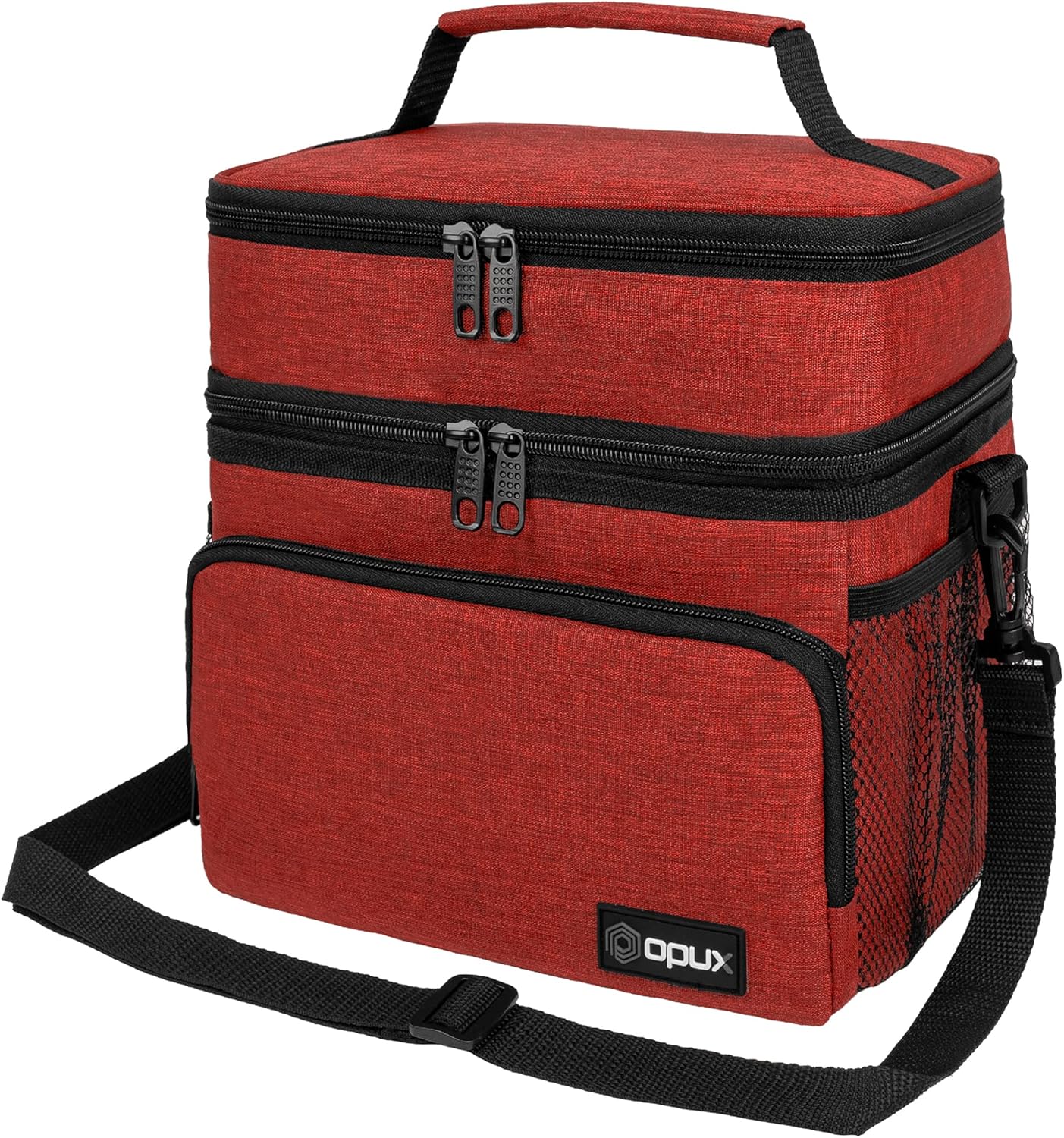 opux Insulated Lunch Bag for Men Women, Large Dual Compartment Cooler Bag, Soft Two Deck Lunch Box for Work School Picnic, Leakproof Lunch Tote with Shoulder Strap for Kid Adult (Purple, Double Deck)