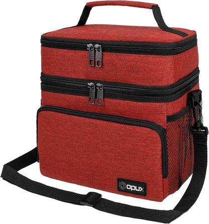 opux Insulated Lunch Bag for Men Women, Large Dual Compartment Cooler Bag, Soft Two Deck Lunch Box for Work School Picnic, Leakproof Lunch Tote with Shoulder Strap for Kid Adult (Purple, Double Deck)