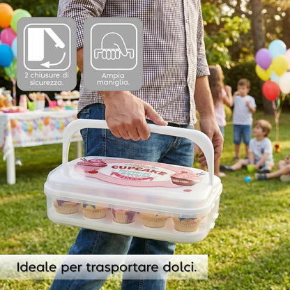 Snips Cupcake Holder 14 Litres White | Double Decorated Container with Double Tray | Made in Italy | BPA-Free