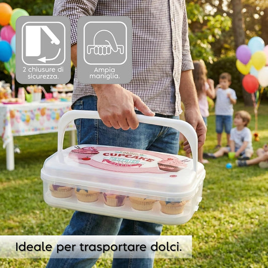 Snips Cupcake Holder 14 Litres White | Double Decorated Container with Double Tray | Made in Italy | BPA-Free