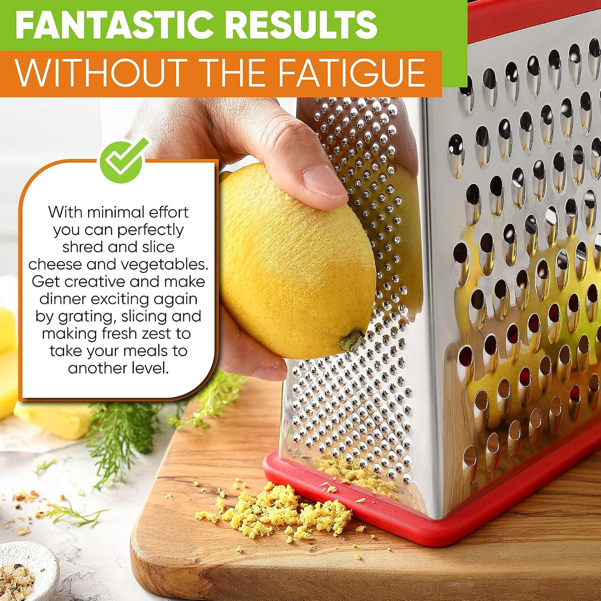 Spring Chef Stainless Steel XL Cheese Grater for Kitchen, Green
