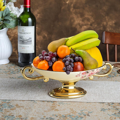 fanquare 3 Compartment Platter, Gold Porcelain Appetizer Serving Tray, Floral Ceramic Divided Serving Plate for Fruit, Candy, Nuts