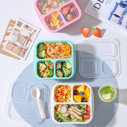Bento Box For Kids, 4 Pack 3 Compartments Lunchable Meal Prep Containers Lunch Containers, Reusable Snack Containers with Lids, Snack Boxes for School, Work, and Travel