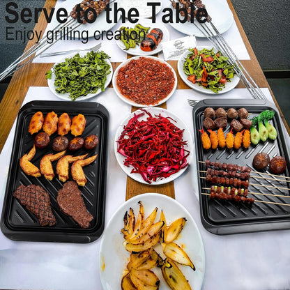 KAQAHIDO Grilling Prep and Serve Trays, BBQ Platter for Raw Meat Marinating and Finished Cooked Food, Melamine Serving Tray, Set of 2, Cleaning Pack Included