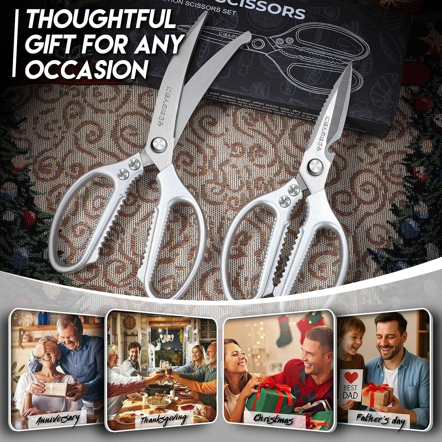 TIJERAS Kitchen Scissors Set Blue - Stainless Steel Kitchen Shear, Sharp Meat Scissors Dishwasher Safe, Heavy Duty Poultry Shears, Japanese Cooking Scissor for Food, Chicken,Turkey, Christmas Gifts