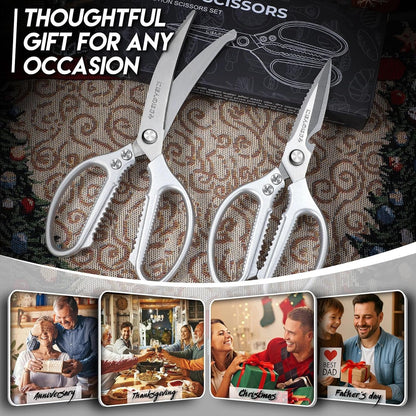 TIJERAS Kitchen Scissors Set Blue - Stainless Steel Kitchen Shear, Sharp Meat Scissors Dishwasher Safe, Heavy Duty Poultry Shears, Japanese Cooking Scissor for Food, Chicken,Turkey, Christmas Gifts
