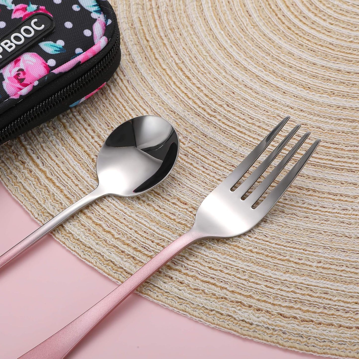 Travel Utensils,Reusable Silverware Set To Go Portable Cutlery Set with a Waterproof Carrying Case for Lunch Boxes Workplace Camping Picnic (Purple)