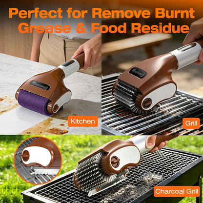Misshappy Electric BBQ Grill Brush - 4000mAh Cordless BBQ Grill Cleaner 2 Speed - 800RPM Bristle Free Electric Grill Cleaner for Outdoor Grill Rechargeable with Scraper/LED Light/LED Display (Brown)