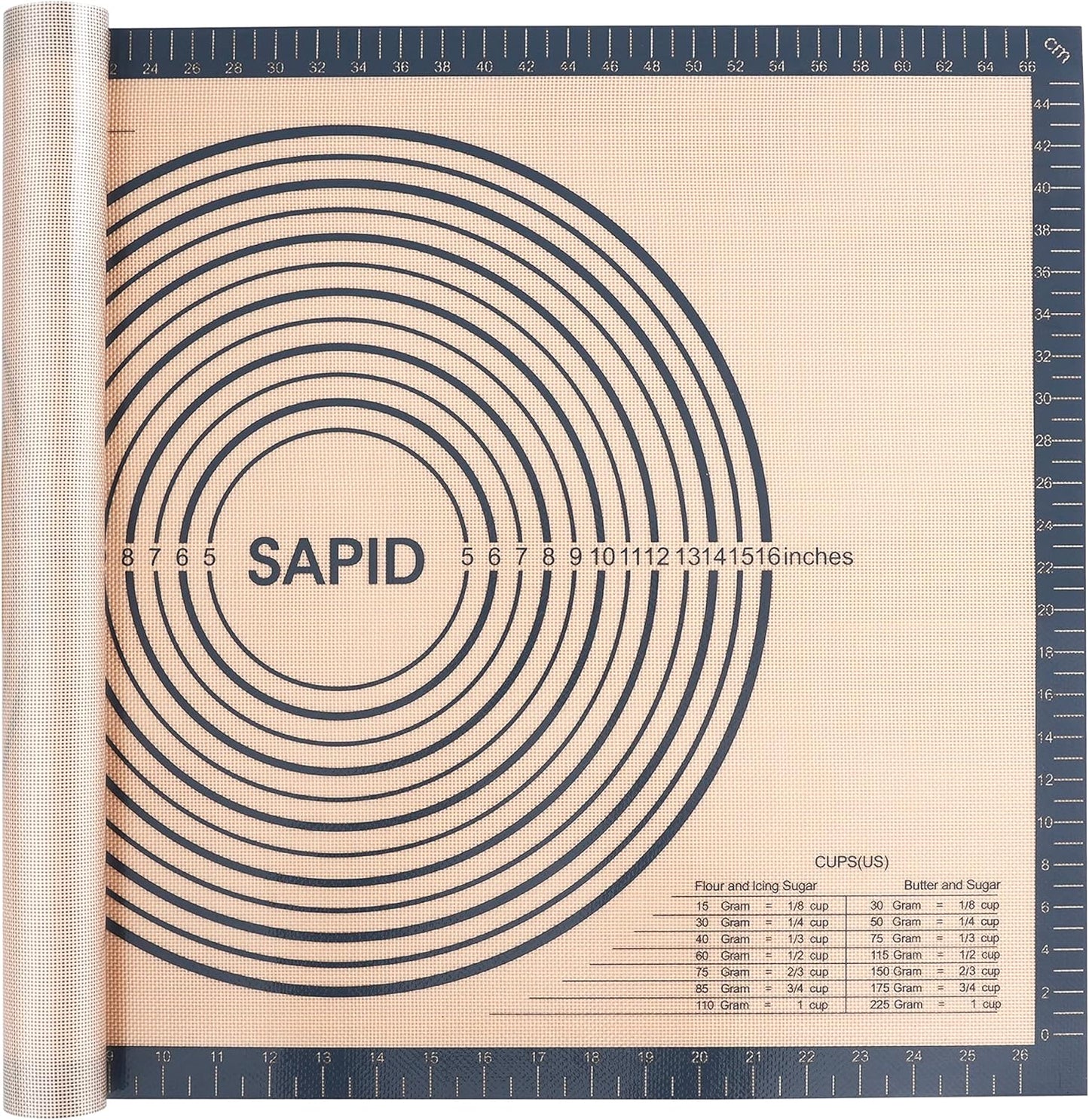 Sapid Extra Thick Silicone Pastry Mat Non-slip with Measurements for Non-stick Silicone Baking Mat Extra Large, Dough Rolling, Pie Crust, Kneading Mats, Countertop, Placement Mats (24" x 36", Gray)