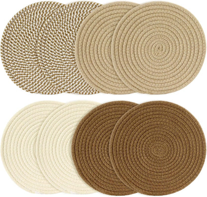 8 Inch Cotton Rope Trivets for Hot Dishes Set of 8 Heat Resistant Mats for Countertop Potholders for Kitchens Trivets for Hot Pots and Pans and Quartz Countertops Farmhouse Kitchen Décor, Mixed Brown