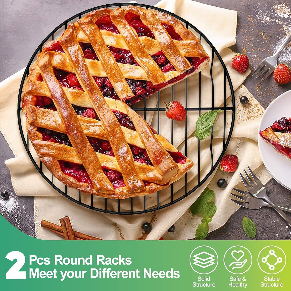 P&P CHEF 9 Inch Cooking Rack Round for Steaming Cooling, Silver, 2 Pack