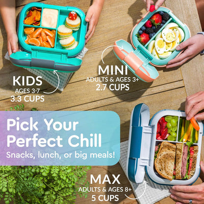 Bentgo Chill Kids Leak-Proof Lunch Box - 4-Compartment Bento Box with Built-In Ice Pack, 3.3 Cup Capacity, PFAS & BPA-Free, Microwave & Dishwasher Safe, Ideal Size for Ages 3 to 7 (Truly Teal)