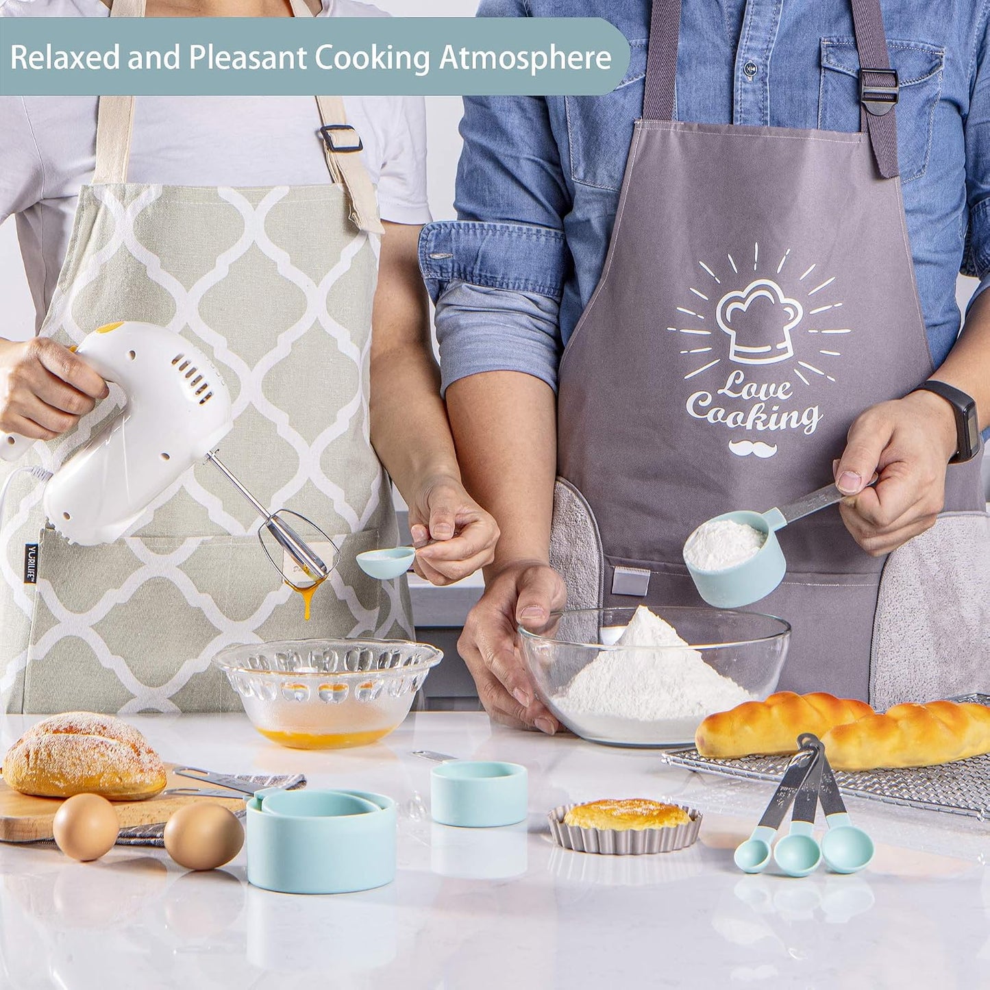 Measuring Cups and Spoons Set of Huygens Kitchen Gadgets 10 Pieces, Stackable Stainless Steel Handle Measuring Cups for Measuring Dry and Liquid Ingredient (Gray)