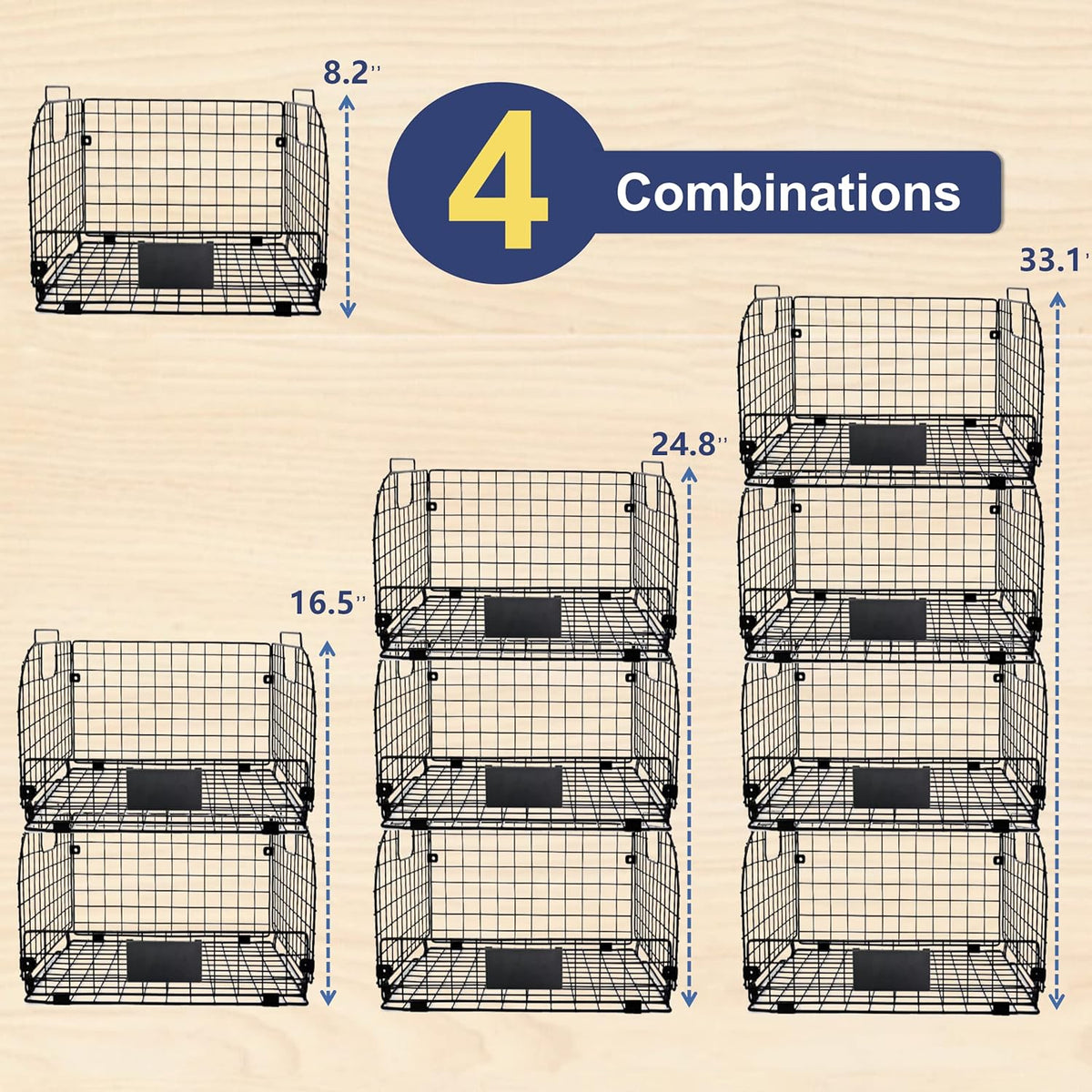 4 PACK XXL Stackable Wire Baskets for Storage Pantry,Fruit Basket For Kitchen Cabinet,16.3''x12''x8.2''Vegetable Fruit Snack Chips Onion Potato Cans Organization, pantry organizers and storage