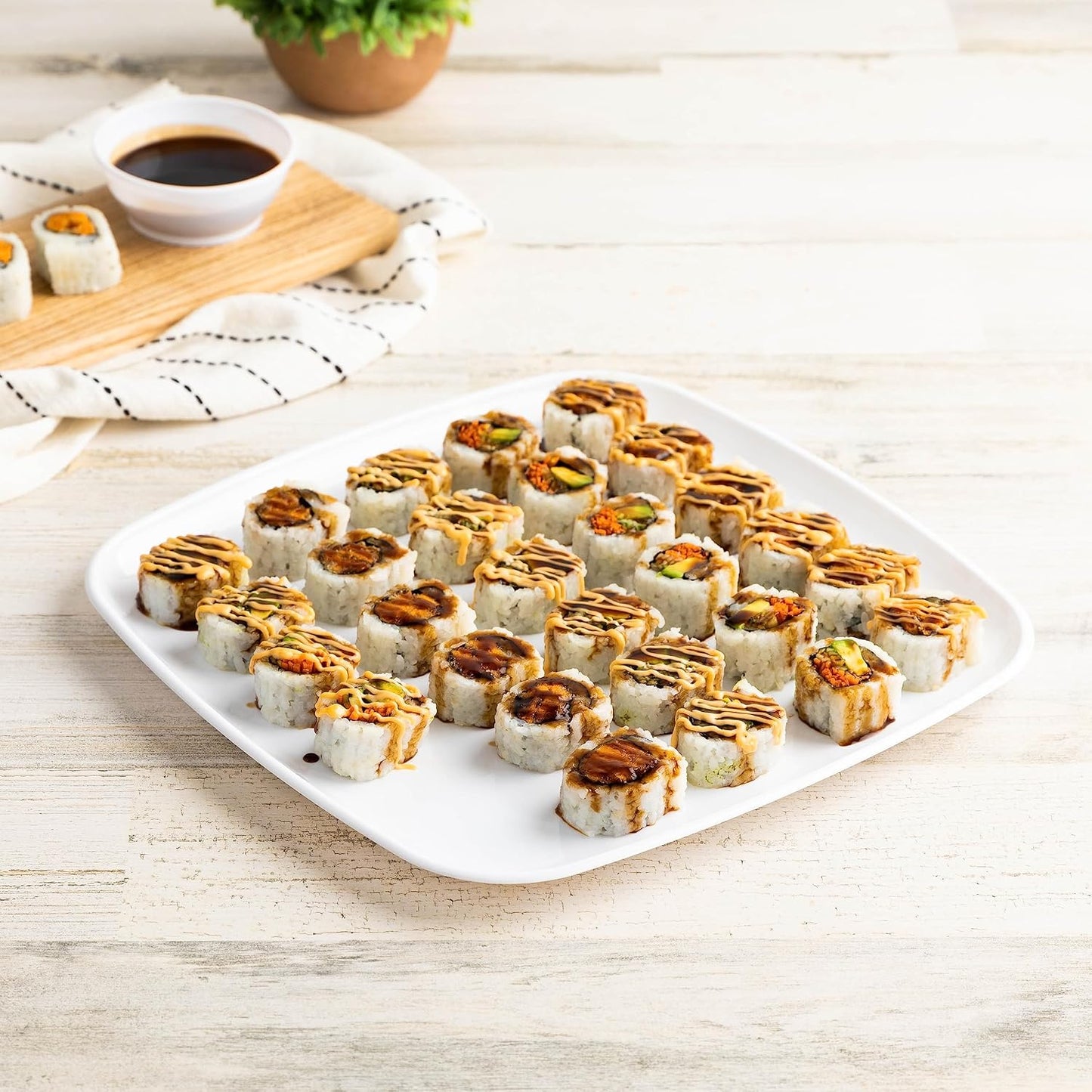 Plasticpro Plastic Serving Trays - Round Serving Platters with Gold Rim 14X14 Disposable Party DishPack of 2