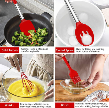 LIANYU 43 Pcs Silicone Kitchen Cooking Utensils with Holder, Heat Resistant Spatula Set with Stainless Steel Handle, Kitchen Cooking Gadgets Tools for Nonstick Cookware Set, Blue