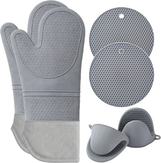 Silicone Oven Mitts and Pot Holders Sets 6 Piece for Kitchen