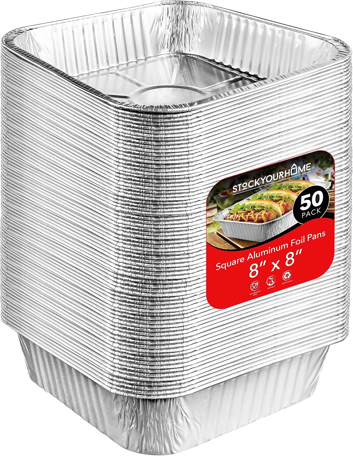 Stock Your Home Aluminum Pans 8x8 Disposable Foil Pans (20 Pack) - 8 Inch Square Pans - Tin Foil Pans Great for Cooking, Heating, Storing, Prepping Food
