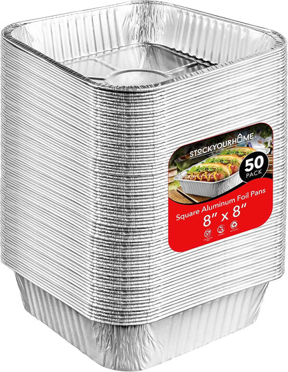 Stock Your Home Aluminum Pans 8x8 Disposable Foil Pans (20 Pack) - 8 Inch Square Pans - Tin Foil Pans Great for Cooking, Heating, Storing, Prepping Food