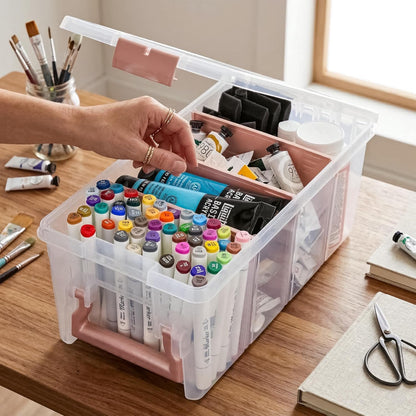 ArtBin Semi Satchel Portable Craft Organizer with 3 Dividers - Clear Plastic Storage Case for Art & Craft Supplies