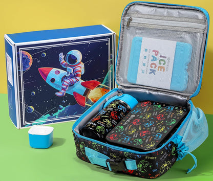 Fimibuke Bento Lunch Box for Kids - Toddler Snack Bento Box Container with 3 Compartments, Stainless Steel Water Bottle, Insulated Lunch Bag, Ice Pack Set for Ages 3-12 Girl Boy Daycare Back to School
