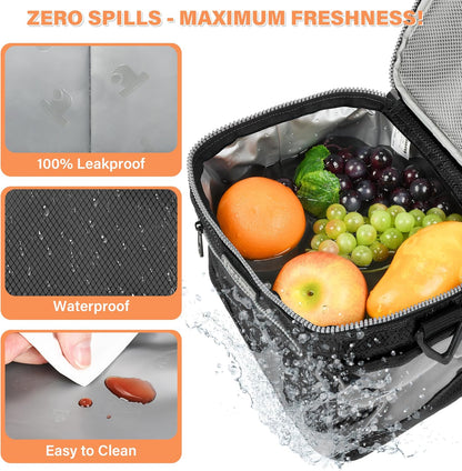 Tirrinia Insulated Lunch Box for Men/Women, Leakproof Lunch Bag for School Work, Large Lunch Tote Kids Boys Girls Student Back to School, Soft Cooler Office Picnic Beach Camping for Adults, Charcoal