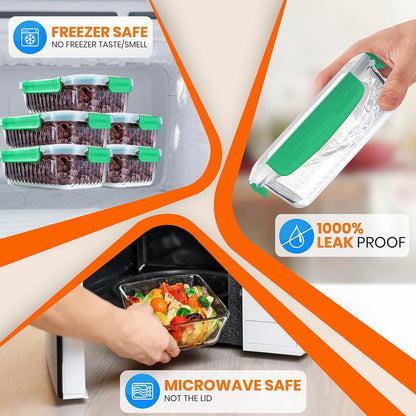 NutriChef 10 Piece Glass Food Storage Containers with Lids – 30 oz Meal Prep Containers Reusable – Airtight Glass Lunch Containers for Food Storage – Freezer to Oven Safe - Gray