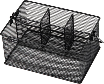 Mind Reader Multi-purpose Storage Caddy with Handle, Desktop Organizer, Cutlery Holder, 4 Compartments, Metal Mesh, Black