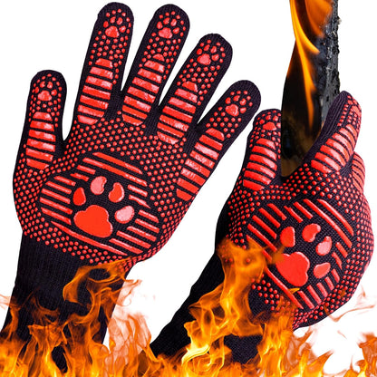 UBeesize Lengthen BBQ Gloves (Phoenix), 1472°F Heat Resistant Grill Glove, 14 inch Fireproof Oven Gloves for Cooking, Non-Slip Fire Glove for Grilling, Barbecue, Smoker, Baking, Frying