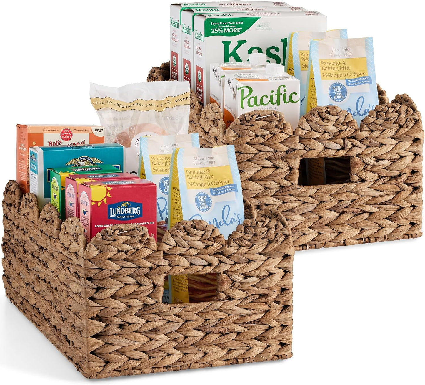 Best Choice Products 9x12 Scalloped Shelf Baskets, Woven Storage Bins, Storage Organizers for Pantry, Living Room, Bedroom, Nursery & Laundry, 4 Pack - Natural with White Trim